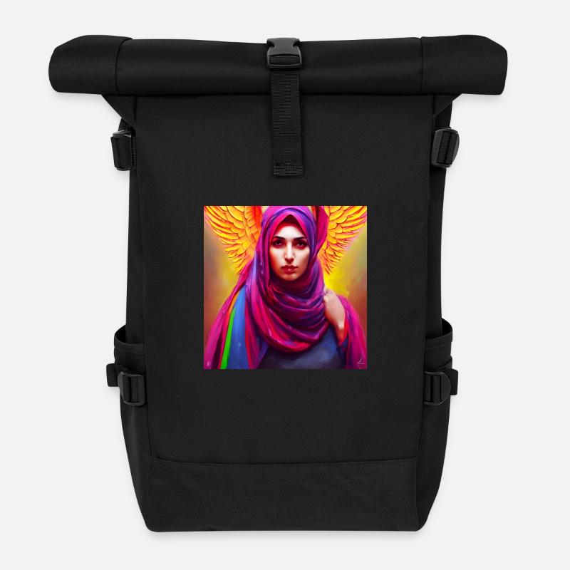 Kopftuch Frau mit Engelsflügeln Kunst - Rolltop Rucksack - Schwarz