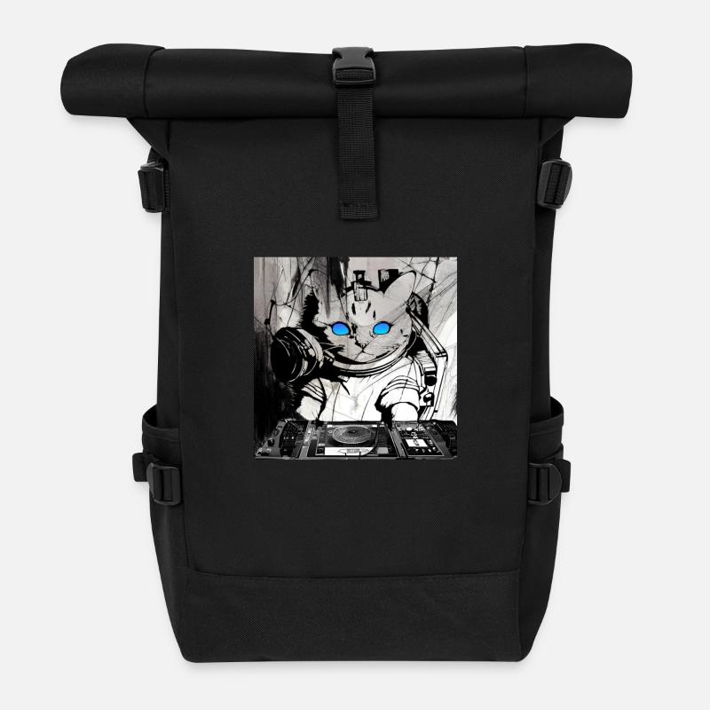 Katzen DJ Artwork - Rolltop Rucksack - Schwarz