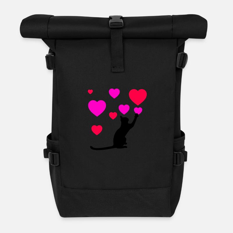 Cat - Roll Top Backpack - black