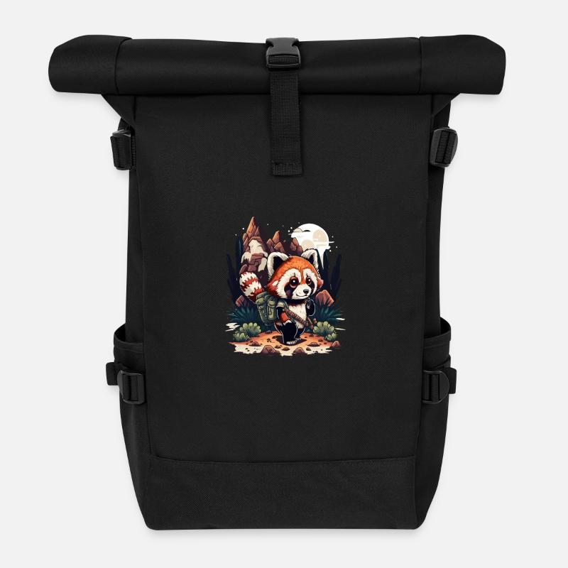 wandernder roter Panda - Rolltop Rucksack - Schwarz