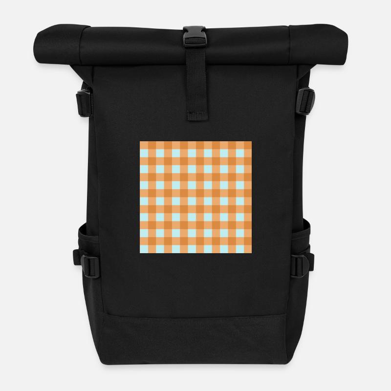 Motif Retro 70's Buffalo Plaid en turquoise - Sac à dos roll top - noir