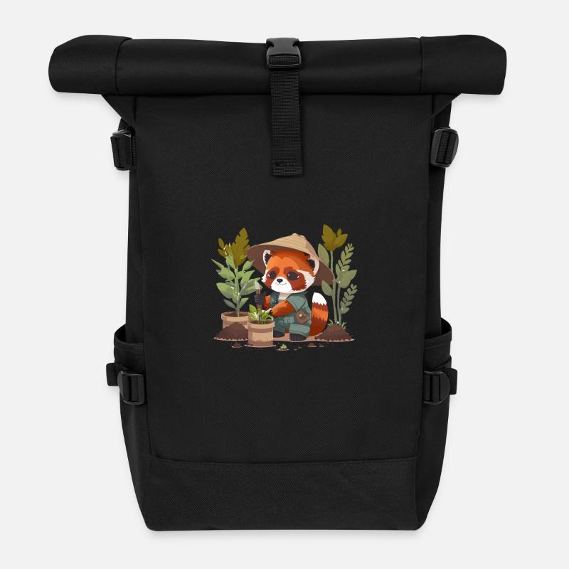 Gärtner Roter Panda – Süßes Naturmotiv - Rolltop Rucksack - Schwarz