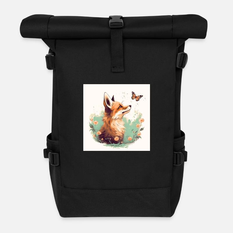 Renard avec papillon - Sac à dos roll top - noir