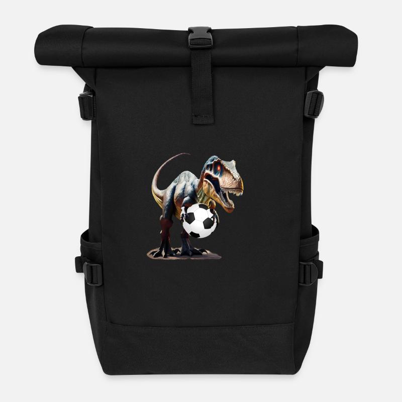 Dinosaurier mit Fußball - Rolltop Rucksack - Schwarz