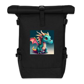 cute little baby dragon funny - Roll Top Backpack - black - Front