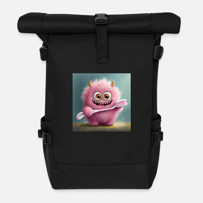 mignon petit monstre moelleux brosse à dents brosse à dents dents - Sac à dos roll top - noir