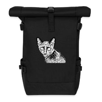 schwarze Katze - Rolltop Rucksack - Schwarz - Vorne