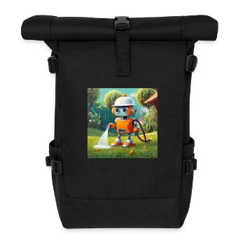 cute little orange futuristic vintage robot - Roll Top Backpack - black - Front