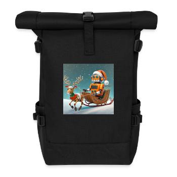 niedlicher kleiner orangefarbener futuristischer Vintage-Roboter - Rolltop Rucksack - Schwarz - Vorne