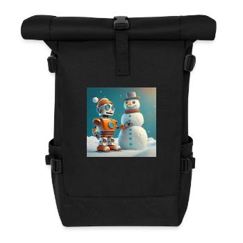 niedlicher kleiner orangefarbener futuristischer Vintage-Roboter - Rolltop Rucksack - Schwarz - Vorne