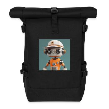 niedlicher kleiner orangefarbener futuristischer Vintage-Roboter - Rolltop Rucksack - Schwarz - Vorne