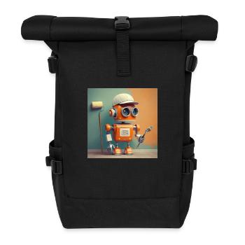 cute little orange futuristic vintage robot - Roll Top Backpack - black - Front