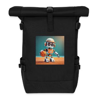 Niedlicher kleiner orangefarbener futuristischer Vintage-Roboter – Spielen - Rolltop Rucksack - Schwarz - Vorne