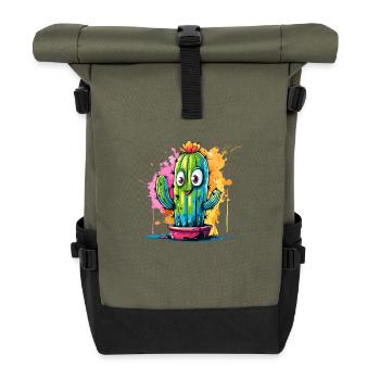 Cheerful Cactus with Eyes Splash - Roll Top Backpack - olive/black - Front