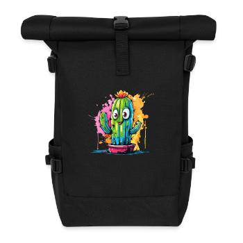 Fröhlicher Kaktus mit Augen Splash - Rolltop Rucksack - Schwarz - Vorne