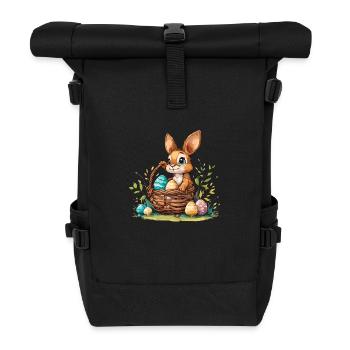 Lapin avec un panier de Pâques rempli d’œufs - Sac à dos roll top - noir - Devant