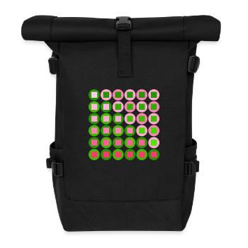 Pink and Green Circles and Squares in Op Art Style - Roll Top Backpack - black - Front