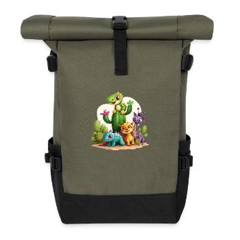 Süße Tierwelt zwischen Kakteen - Rolltop Rucksack - Olive/Schwarz - Vorne