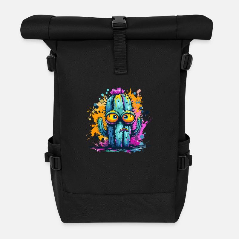 Witziger Kaktus mit Augen - Rolltop Rucksack - Schwarz