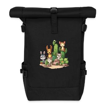 Cute cactus landscape with animals - Roll Top Backpack - black - Front