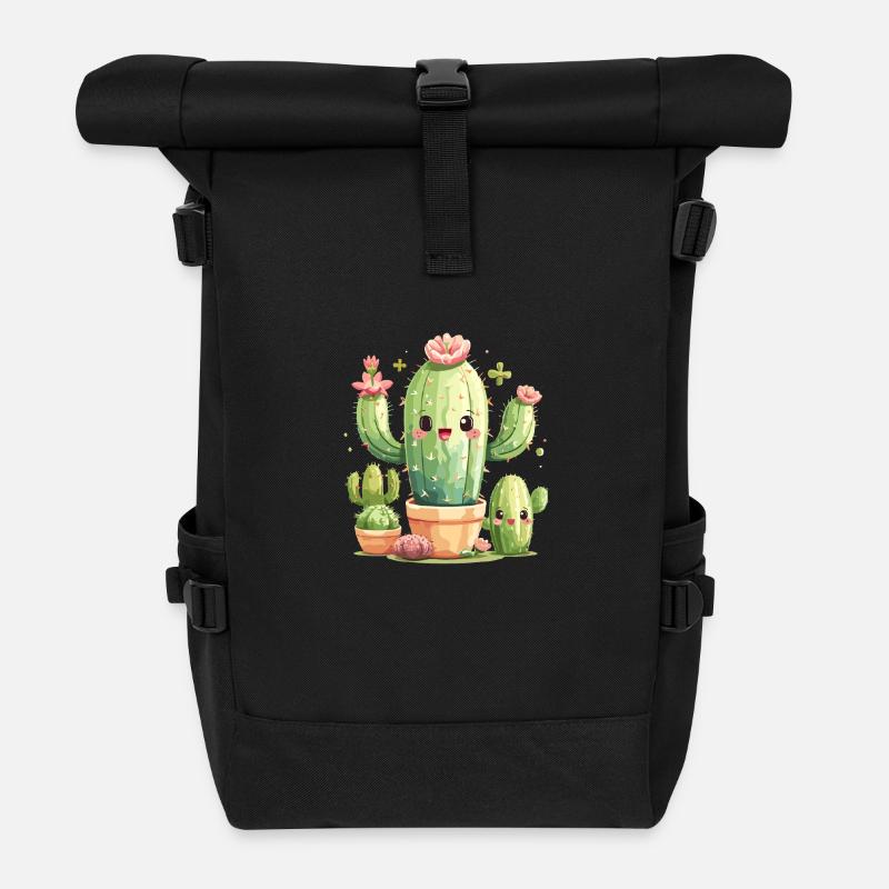 Fröhliche Kaktusfamilie - Rolltop Rucksack - Schwarz