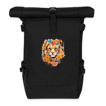 Lion avec un beau motif floral - Sac à dos roll top - noir - Devant