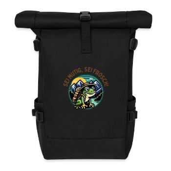 Ein abenteuerlicher Frosch in Wanderlust - Rolltop Rucksack - Schwarz - Vorne