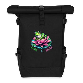 Quak & Relax witziges Frosch Design - Rolltop Rucksack - Schwarz - Vorne