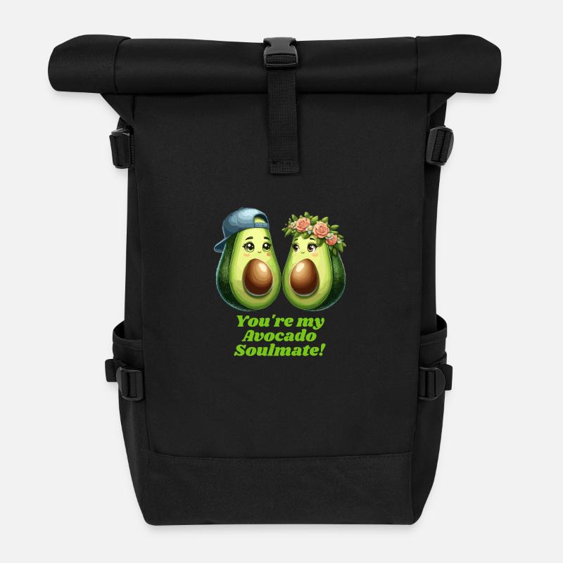 Avocado Couple Love - Roll Top Backpack - black