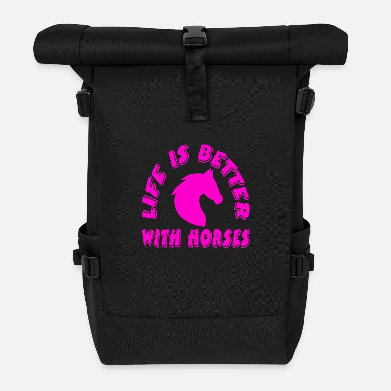Pferde - Rolltop Rucksack - Schwarz