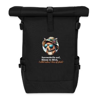 Écureuil avec lunettes et chapeau - Sac à dos roll top - noir - Devant