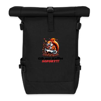 Gib mir Kaffee - witziges Eichhörnchen Design - Rolltop Rucksack - Schwarz - Vorne