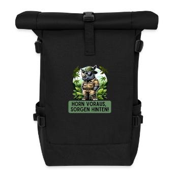 Horn Ahead, Worries Behind Saying Rhino Safari - Roll Top Backpack - black - Front