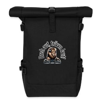 Dreh auf, träum laut! Löwe am Dj Pult witzig - Rolltop Rucksack - Schwarz - Vorne