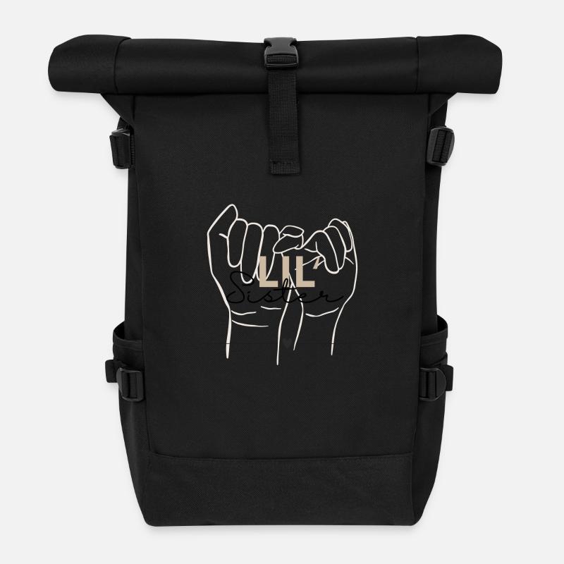 Kleine Schwester Design - Geschwister - Rolltop Rucksack - Schwarz