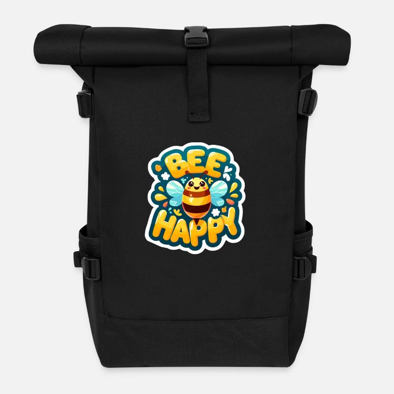 Bee Happy glückliche Biene - Rolltop Rucksack - Schwarz