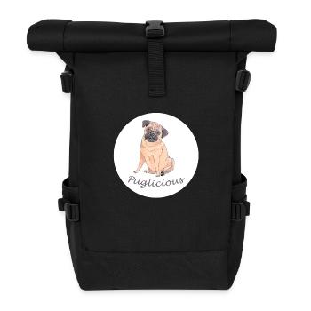 Mops pughafter runder Aufkleber - Rolltop Rucksack - Schwarz - Vorne