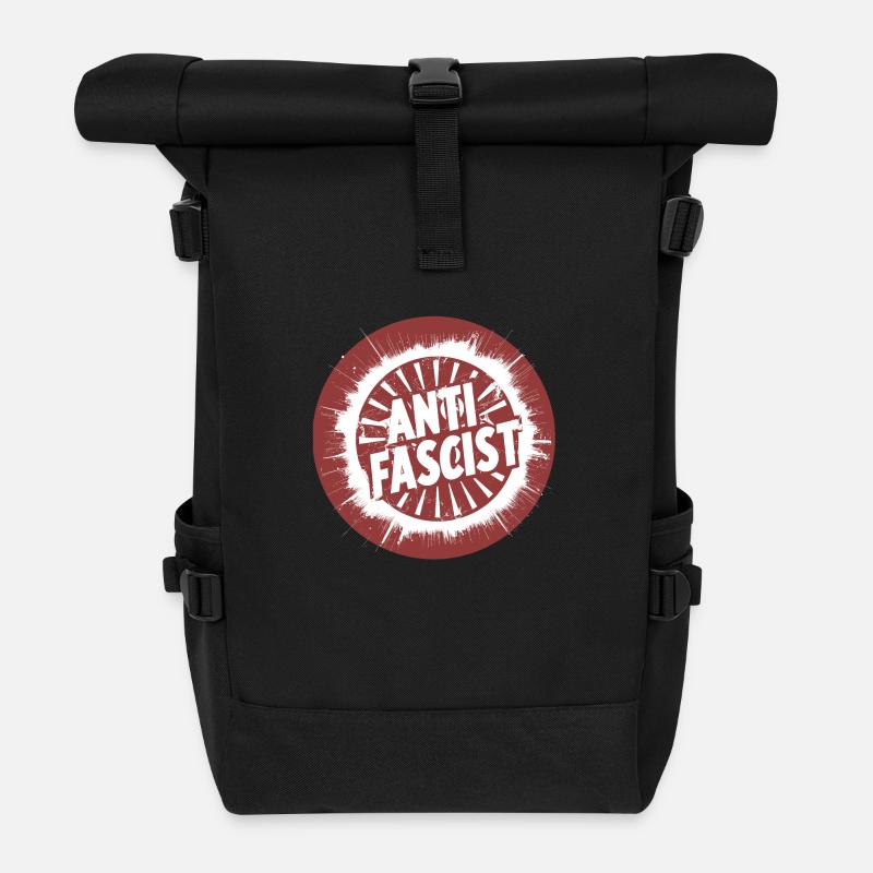 Antifascist Circle Red Left Communist - Roll Top Backpack - black