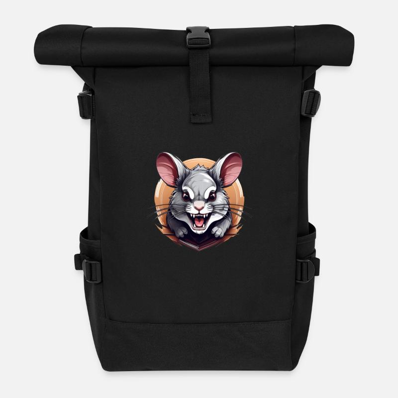 Wild angry animal pugnacious combative chinchilla - Roll Top Backpack - black