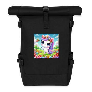 Einhorn mit Blumen - Rolltop Rucksack - Schwarz - Vorne