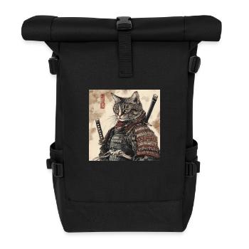 Cat Samurai Japan Ukiyo-E - Roll Top Backpack - black - Front