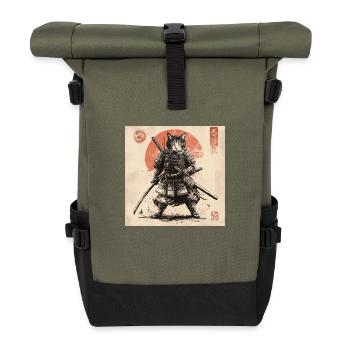 Cat Samurai Japan Ukiyo-E - Roll Top Backpack - olive/black - Front