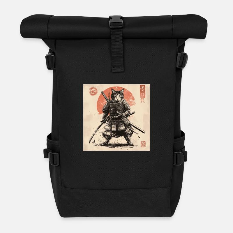Katze Samurai Japan Ukiyo-E - Rolltop Rucksack - Schwarz