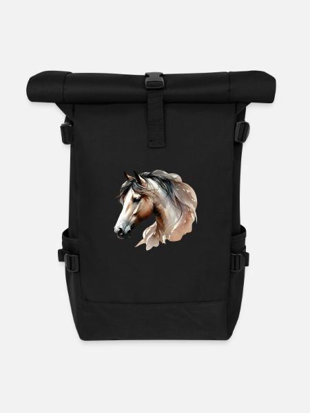 Aquarell Horse - Roll Top Backpack - black