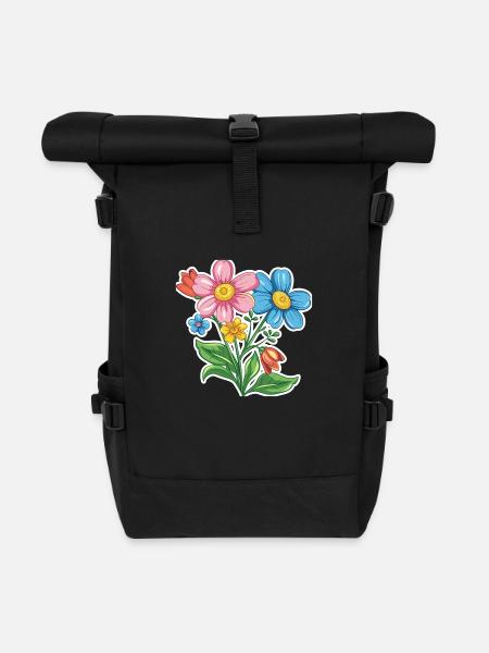 Fleurs - Sac à dos roll top - noir