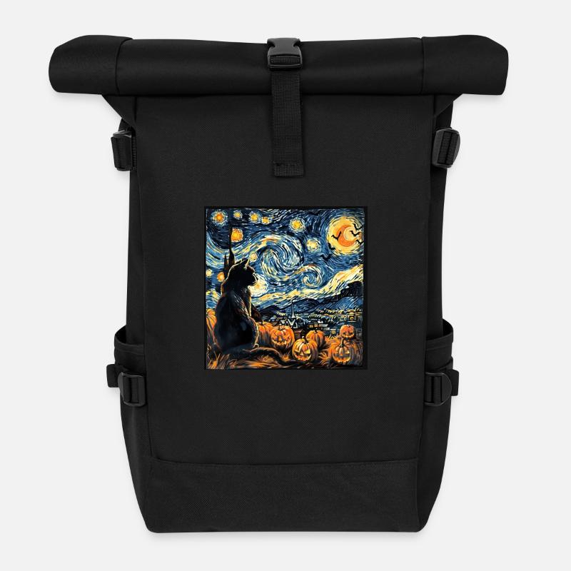 Schwarze Katze halloween Kürbis - Rolltop Rucksack - Schwarz