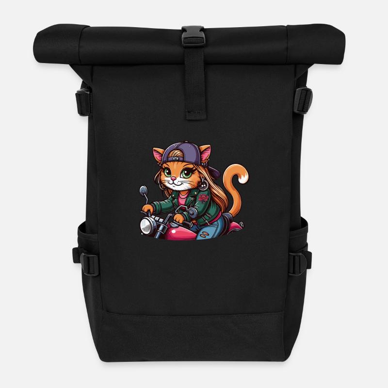 Catta Coatta: Bikerin - Motorradfahrerin - Rolltop Rucksack - Schwarz