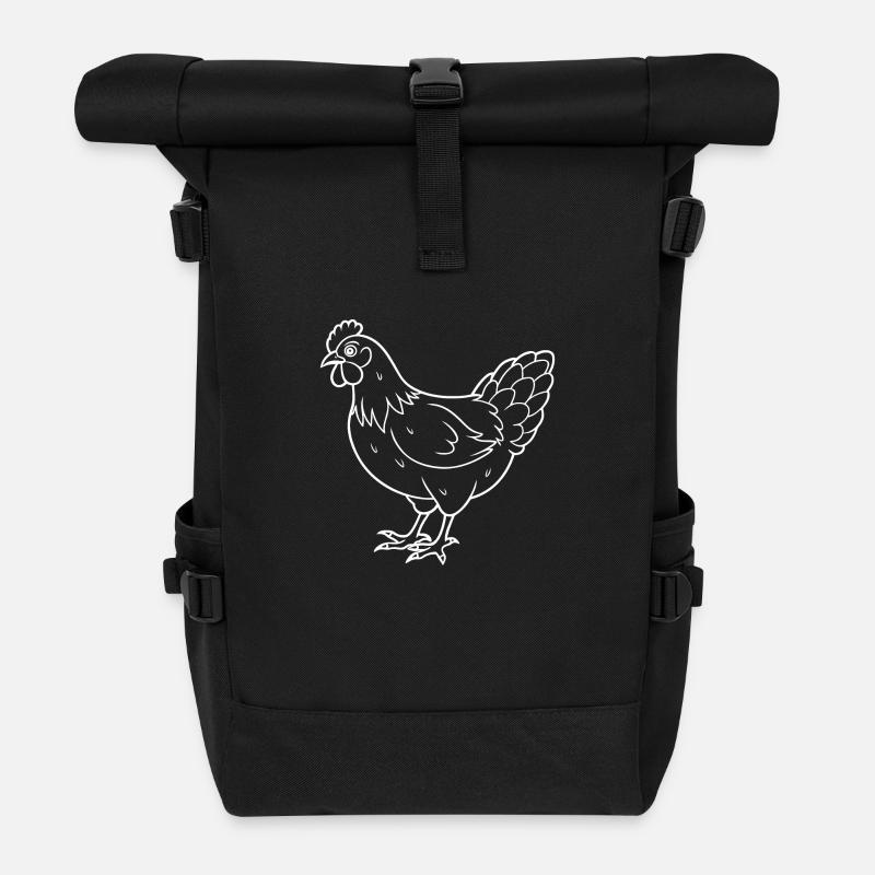 Poulet simple - Dessin au trait - Sac à dos roll top - noir
