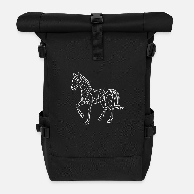 Futuristic Horse - Line Drawing - Roll Top Backpack - black