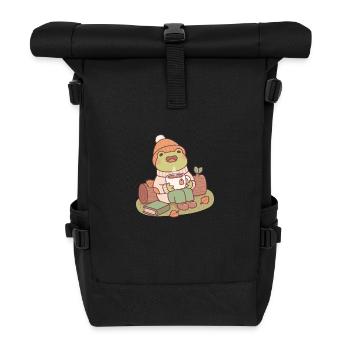 Cute Frog With Beanie And Hot Tea Autumn Season - Roll Top Backpack - black - Front